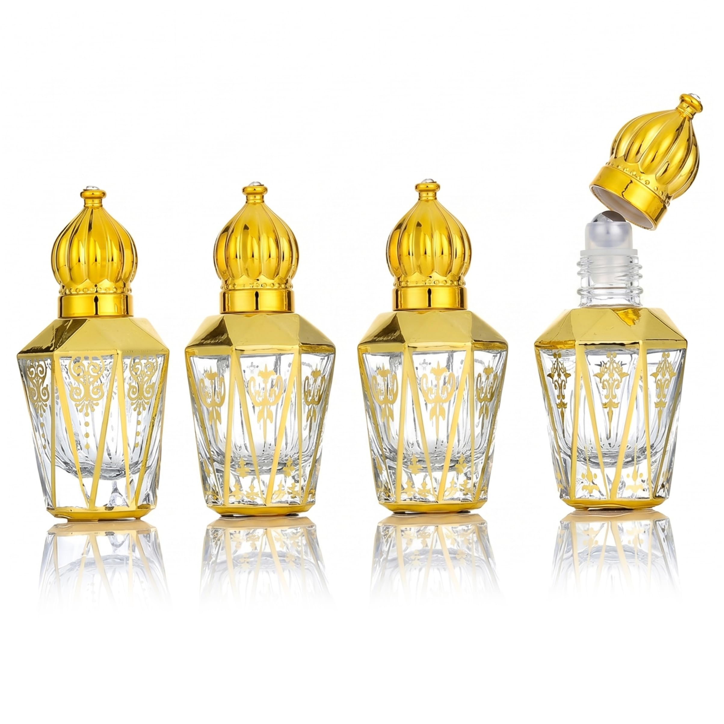 Comebachome 4pcs Perfume Roller Bottles - 12ml Glass Roller Bottles For Oils, Refillable Gold Plated Portable Rollerball Applicators, Uso al aire libre