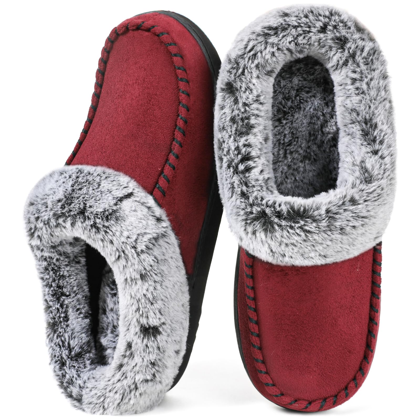 ULTRAIDEAS Women's Cozy Memory Foam Moccasin Suede Slippers with Fuzzy Plush Faux Fur Lining, Ladies' Slip on House Shoes with Indoor Outdoor Anti-Skid Rubber Sole