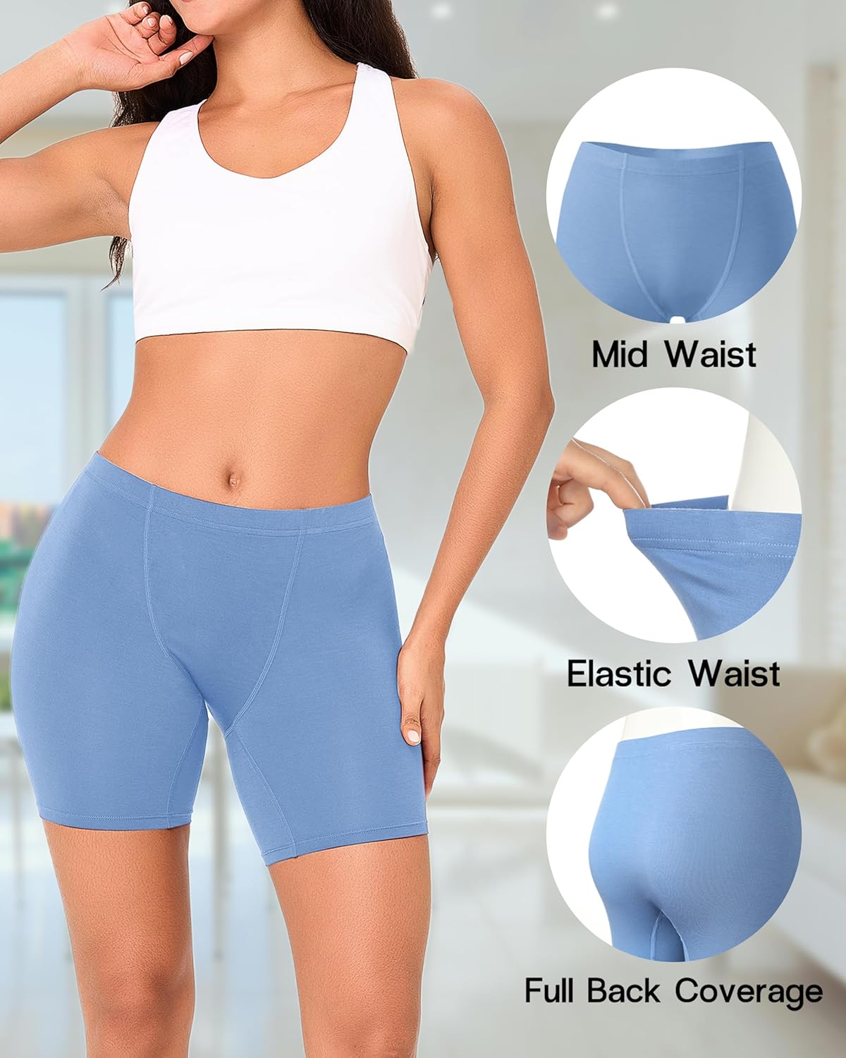 BAMBOO COOL Womens Boxer Briefs Underwear Boy Shorts Soft Stretch Panties for Women, 4 Packs - Image 4