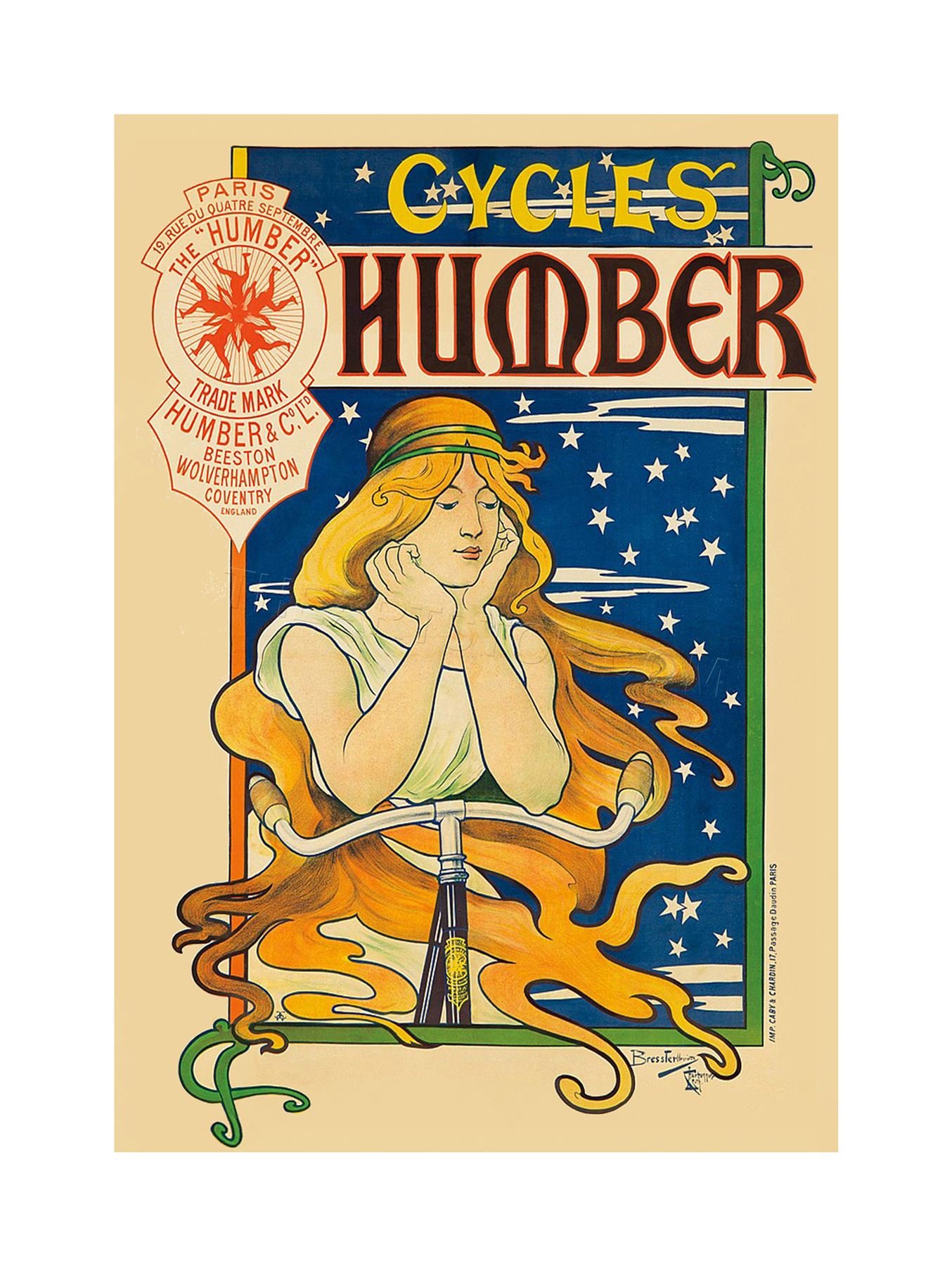 Wee Blue Coo Ad Humber Cycles Nouveau Coventry UK Paris Stars Wall Art Print