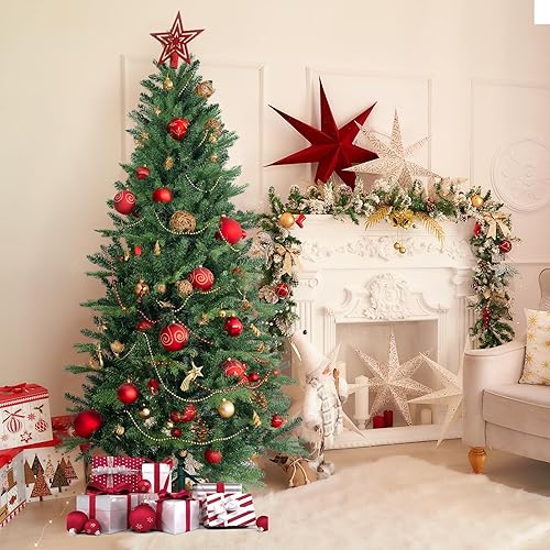 Miniatura 7 de Árbol de Navidad artificial sin luz de 6 pies, árbol de Navidad de abeto verde festivo con 987 puntas de rama, árbol de Navidad realista de abeto