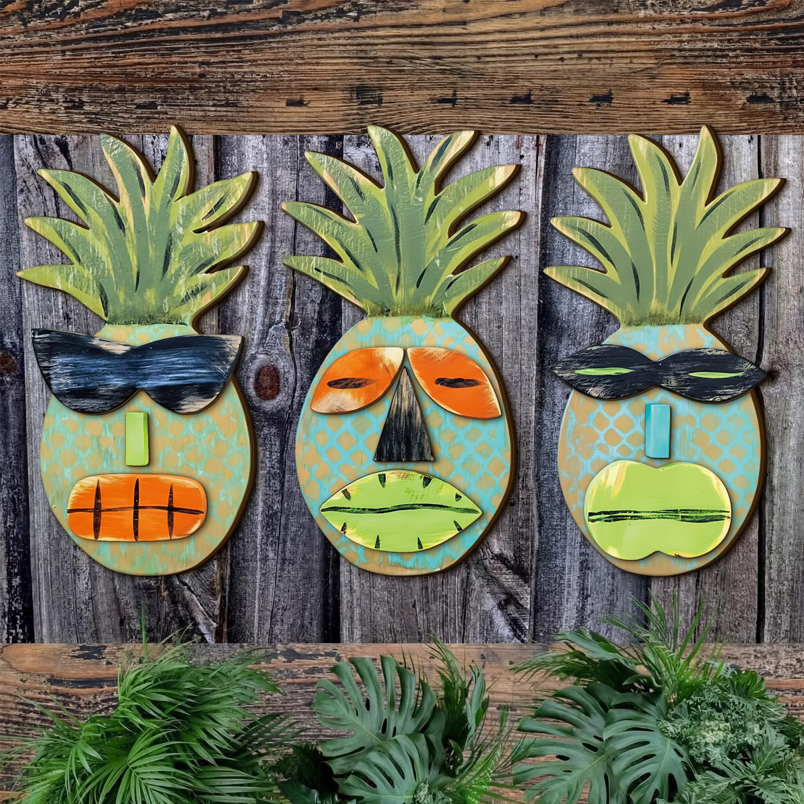 Photo 1 of Novabright 3 Pack Tiki Bar Sign Pineapple 3D Tropical Tiki Sign Wall Plaque Patio Garden Yard Decorations Outdoor for Luau Birthday Party Decoration Supplies