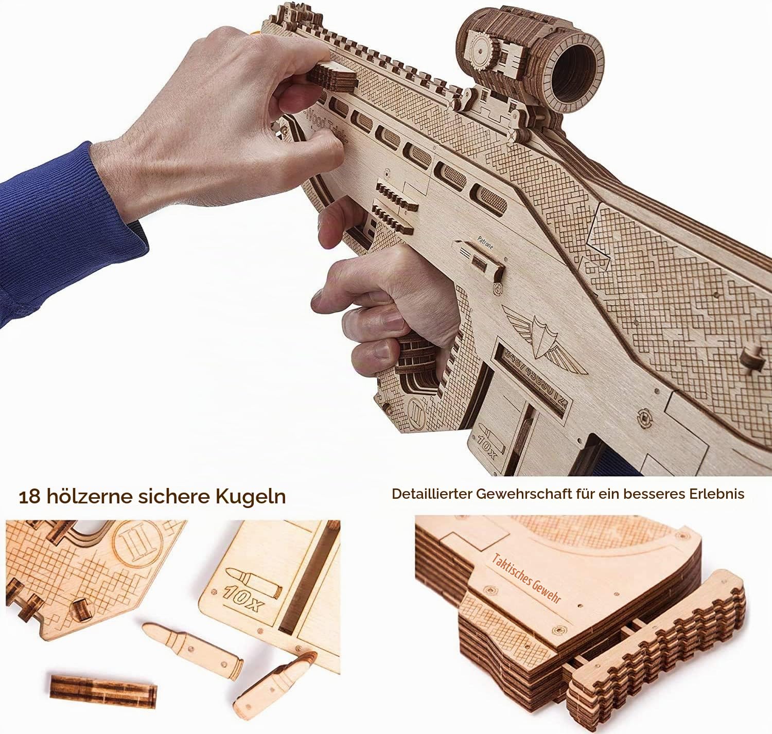 Wood Trick Assault Gun Holzmodellbausatz für Erwachsene und Jugendliche zum Bauen - Gewehrpistolen für Kinder - 3D Holzpuzzle mechanisches Modell