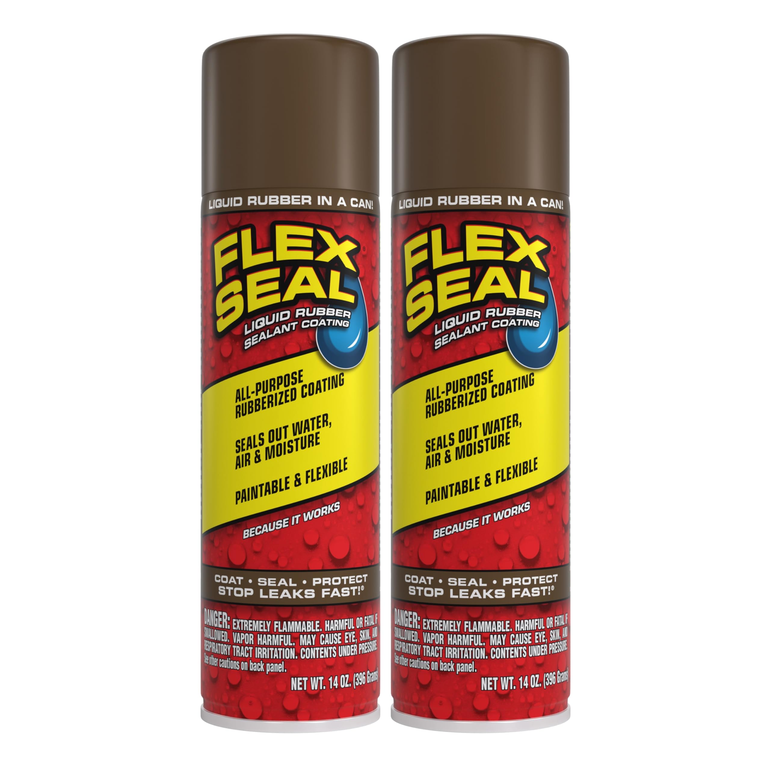 Flex Seal Spray Rubber Sealant Coating, Waterproof, Brown, 14 oz, 2-Pack