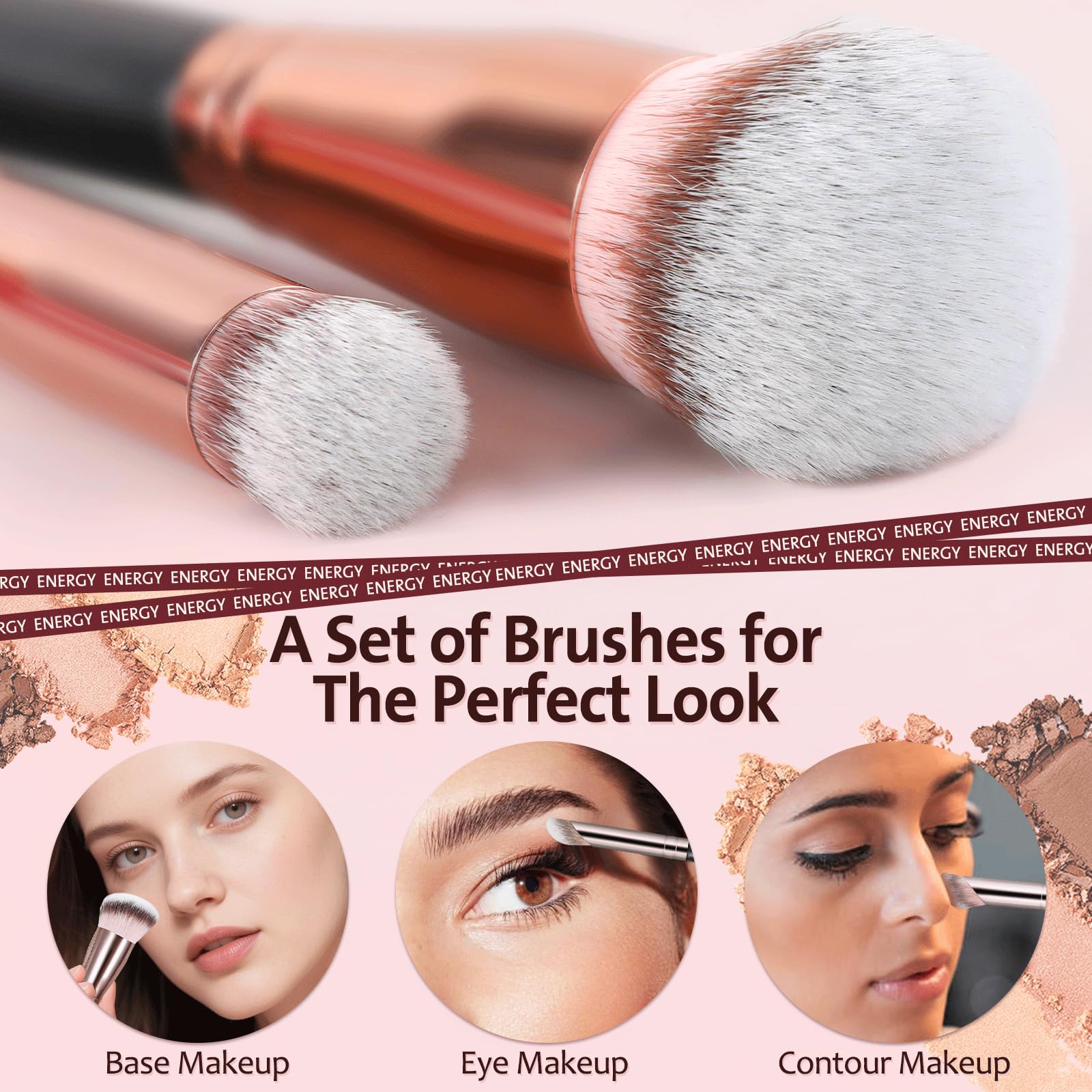 ENERGY Set di pennelli da trucco professionali per fondotinta, correttore, contorno naso, sopracciglia, eyeliner, pennelli piatti per il viso, per fondotinta liquido, crema, polvere, gel, miscelazione