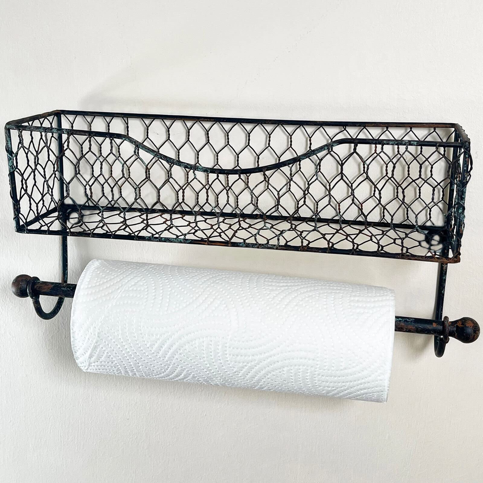 Wire Metal Wall Shelf With Towel Rail Industrial Rustic Bathroom Shelving Unit 33cm