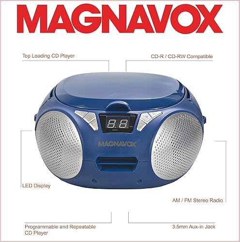 Miniatura 2 de MAGNAVOX MD6924-BL - Boombox portátil de carga superior con radio estéreo AMFM en azul  compatible con CD-RCD-RW  pantalla LED  puerto AUX
