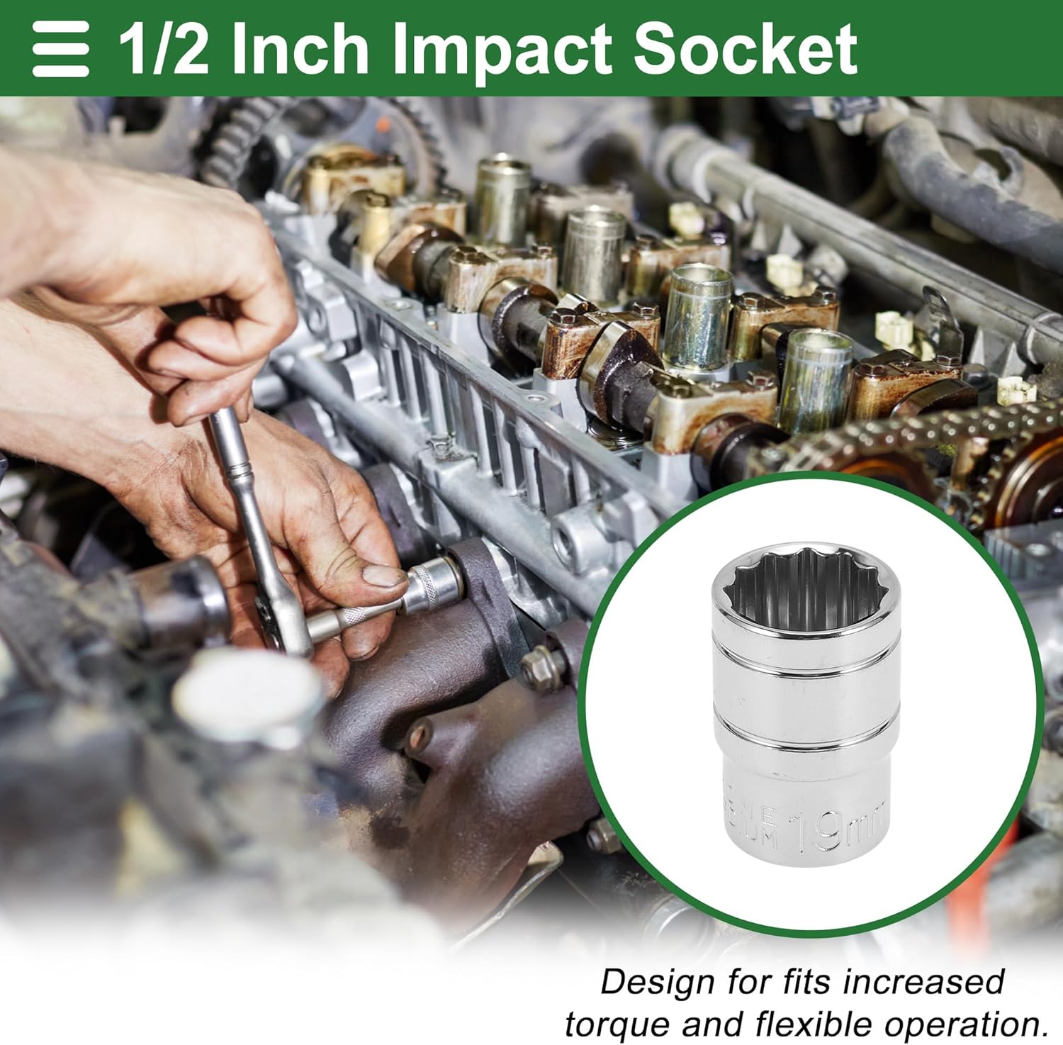Motoforti Universal Impact Socket Hardware Tool 38mm Durable Chrome Vanadium Steel Silver Tone 1 Pcs 12 Point 19mm for Car Motorcycle Dirtbike 1/2 Inch Drive