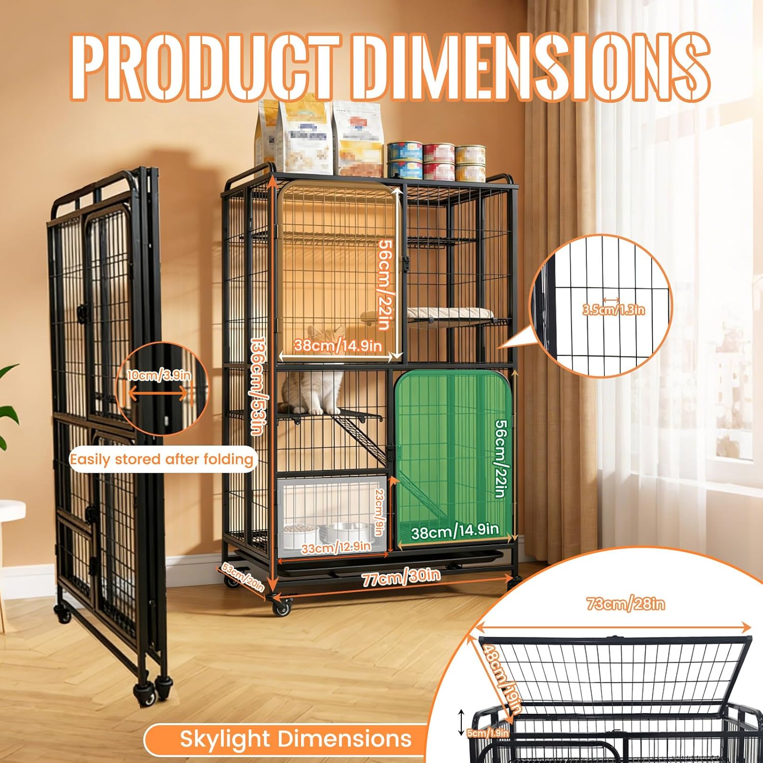 Multi-Tier Collapsible Cat Cage Crate, cat playpen for Indoor with 360° Wheels, Metal Wire Cat Kennel with Secure Lock, Large Ferret Playpen for Adult Cats Kitten Chinchilla (Black 4-Tier)