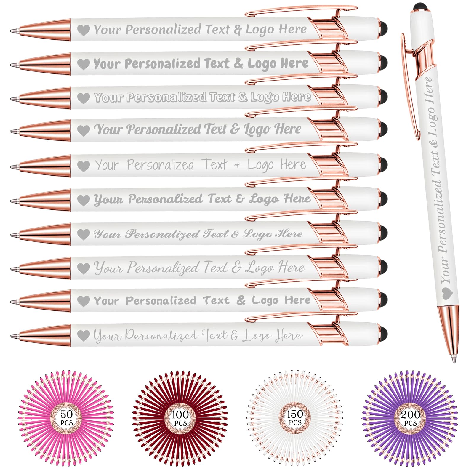 STREADVE Personalized Custom Pens 10 Engraved Writing Pen with Name Logo, Customized Promotional Items Stylus Pen Gifts for Communion Wedding Men