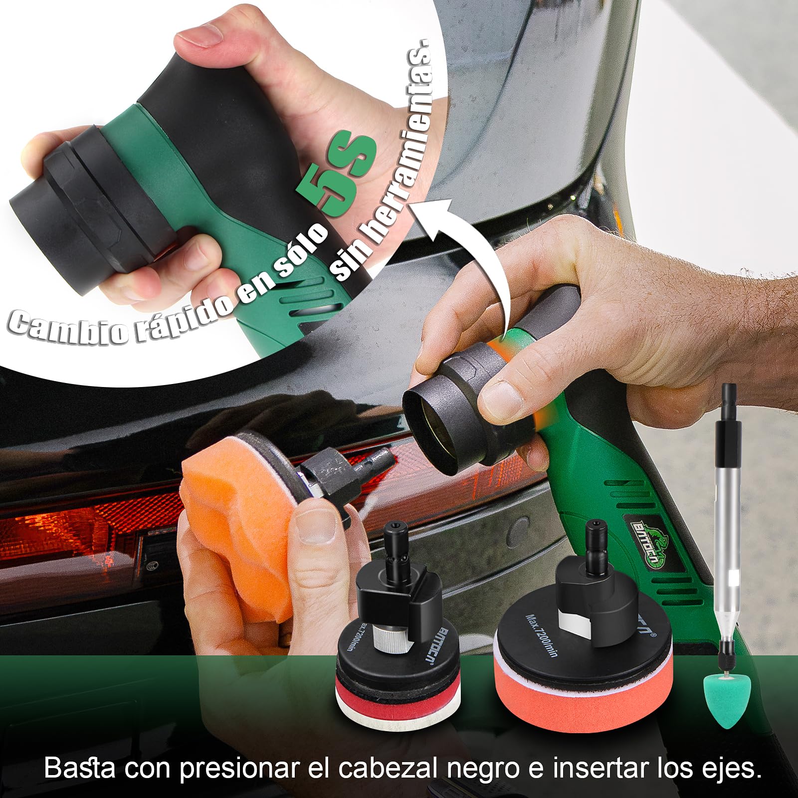 BATOCA S5 Mini Pulidora Coche Inalambrica Pulidora Orbital Rotativa Para el Pulido de Detalles de Automóviles con Almohadillas de Pulido de 25/50/75mm Perfecta para Detailing Coche Kit Batería de 12V