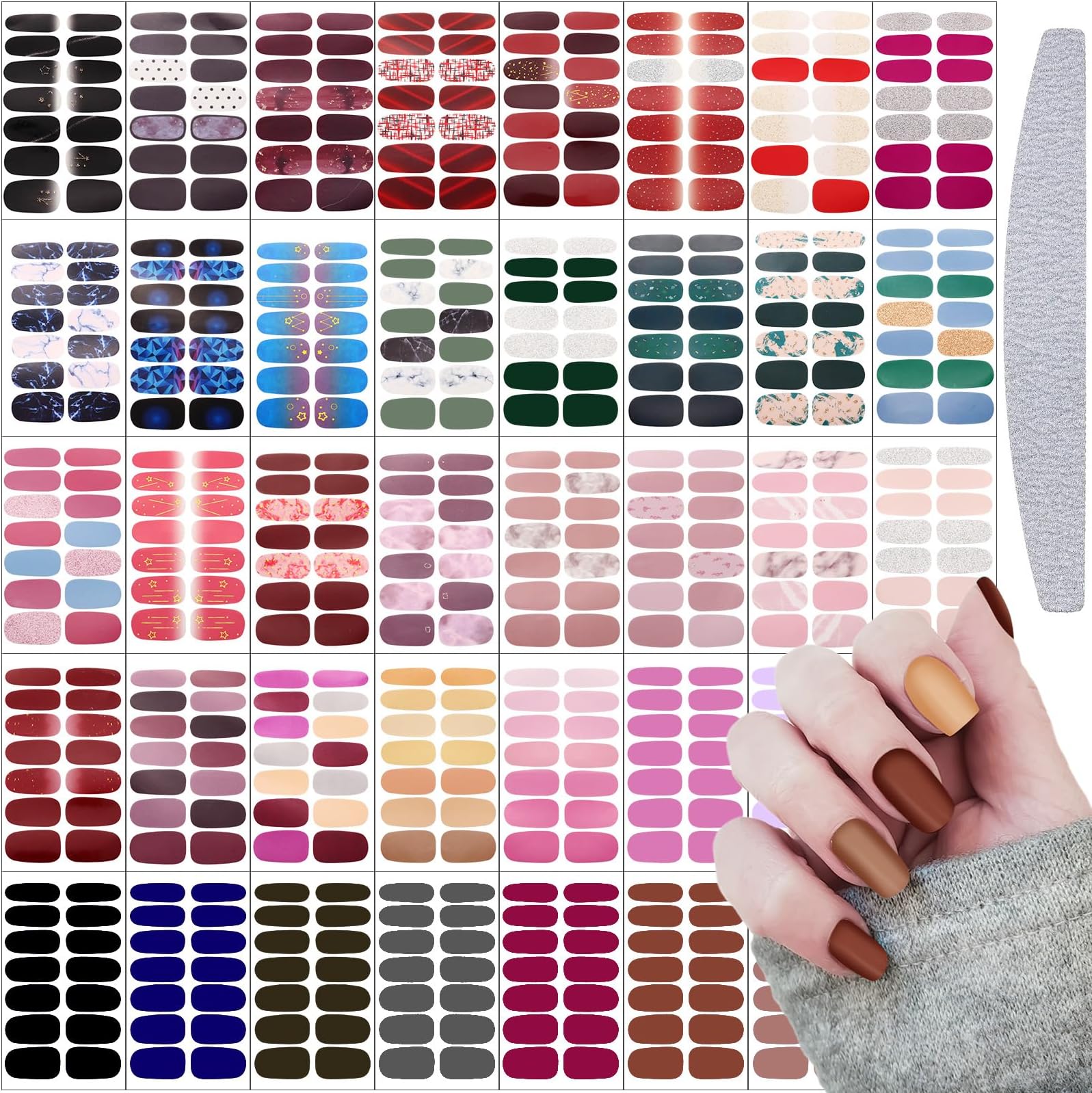 560 Pieces 40 Sheets Full Wrap Nail Stickers Nail Polish Strips Decals Self Adhesive Gel Fingernail Strips Art Decals with File for Women DIY Craft Decorations(Bright Style)