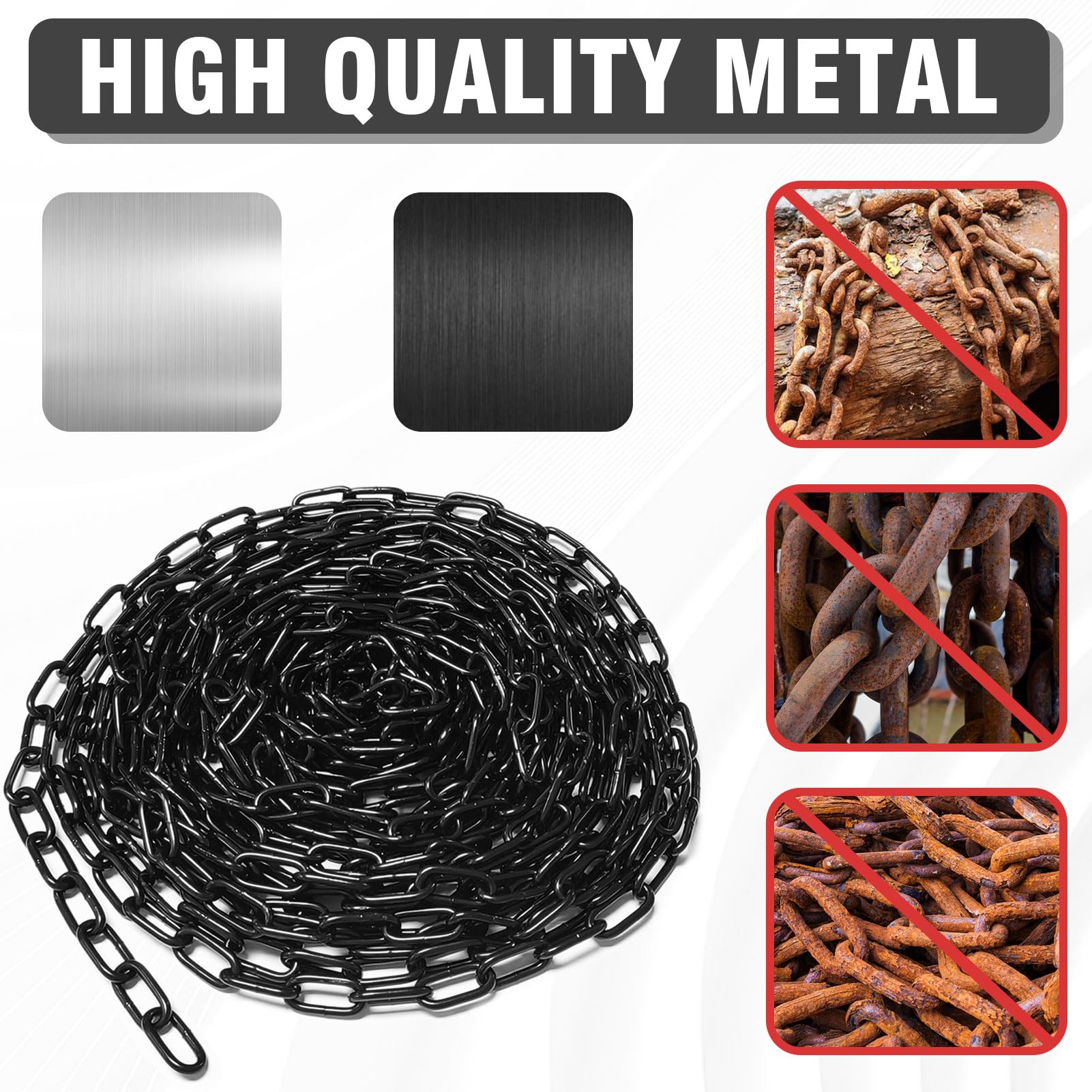 10m Stahlkette aus Kohlenstoffstahl, Schwarz 3mm Stahlkette, Gliederkette Meterware aus Kohlenstoffstahl für Hängezäune, Schaukelketten, Wäschetrockenketten, Kette Hängesessel, Lampenkette