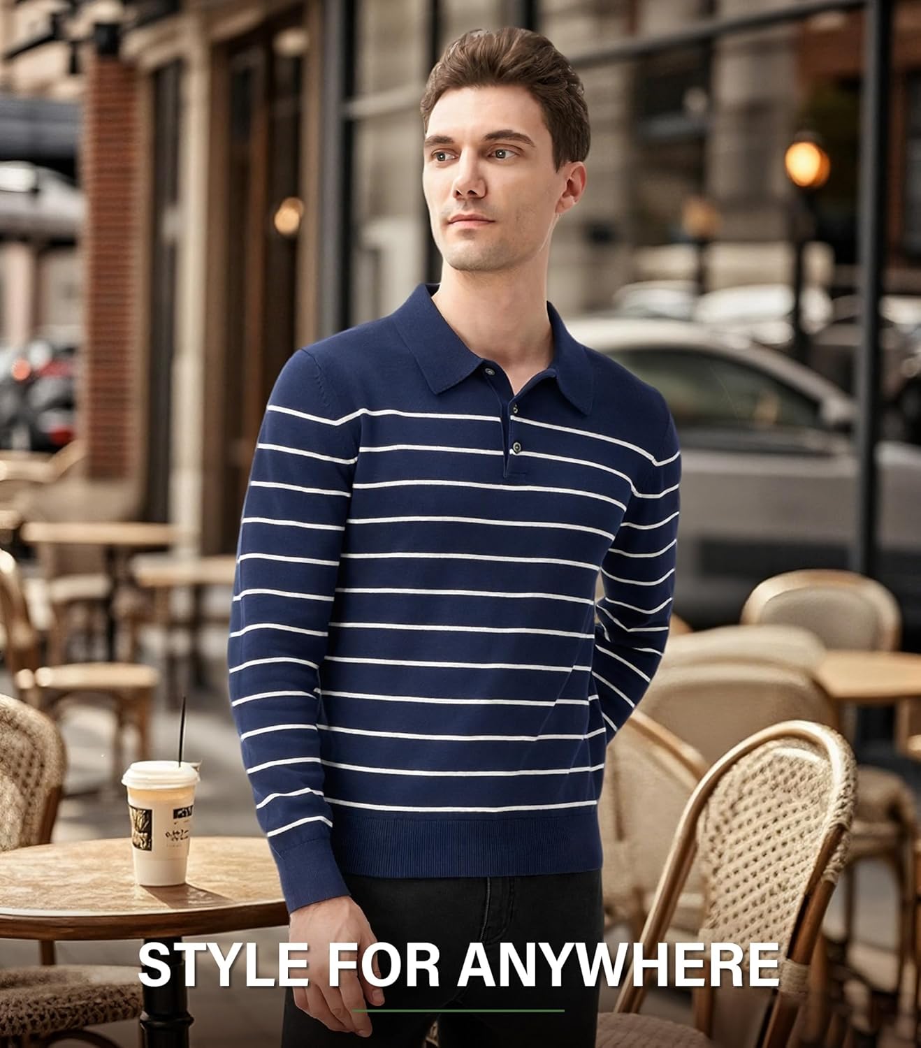 Men's Knit Polo Sweater Classic Dress Pullover Striped Golf Fall Winter Sweatshirts - Image 4