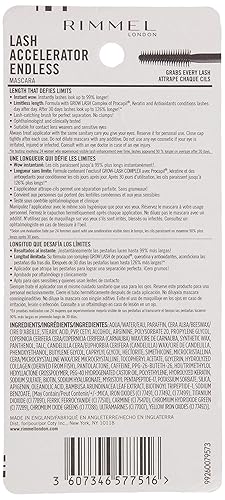 Miniatura 3 de Rimmel - Máscara para pestañas Lash Accelerator Endless, color negro, 0.33 onzas líquidas