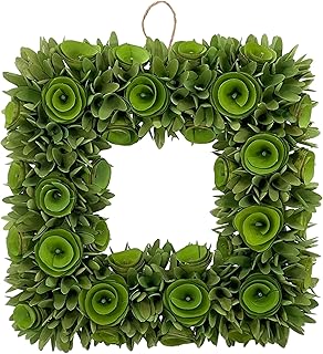 Galt International 19” Woodchip Rose Wreath - Intricate Holiday Front Door Wreath Beautiful Indoor & Outdoor for Christmas Fall Autumn Harvest 19” Square (Green)