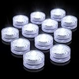 HL Submersible LED Light,White Small LED Light,100 Hours Waterproof Flameless Led Lights Battery Powered for Wedding Home Vase Festival Party Decoration 12pcs (Built-in 24 Batteries)
