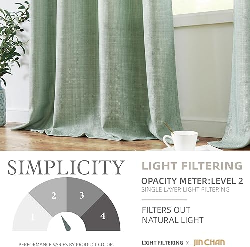 Miniatura 5 de Jinchan Cortinas de lino texturizado para sala de estar y dormitorio, cortinas de campo de 90 pulgadas de largo con filtro de luz, pestaña trasera,