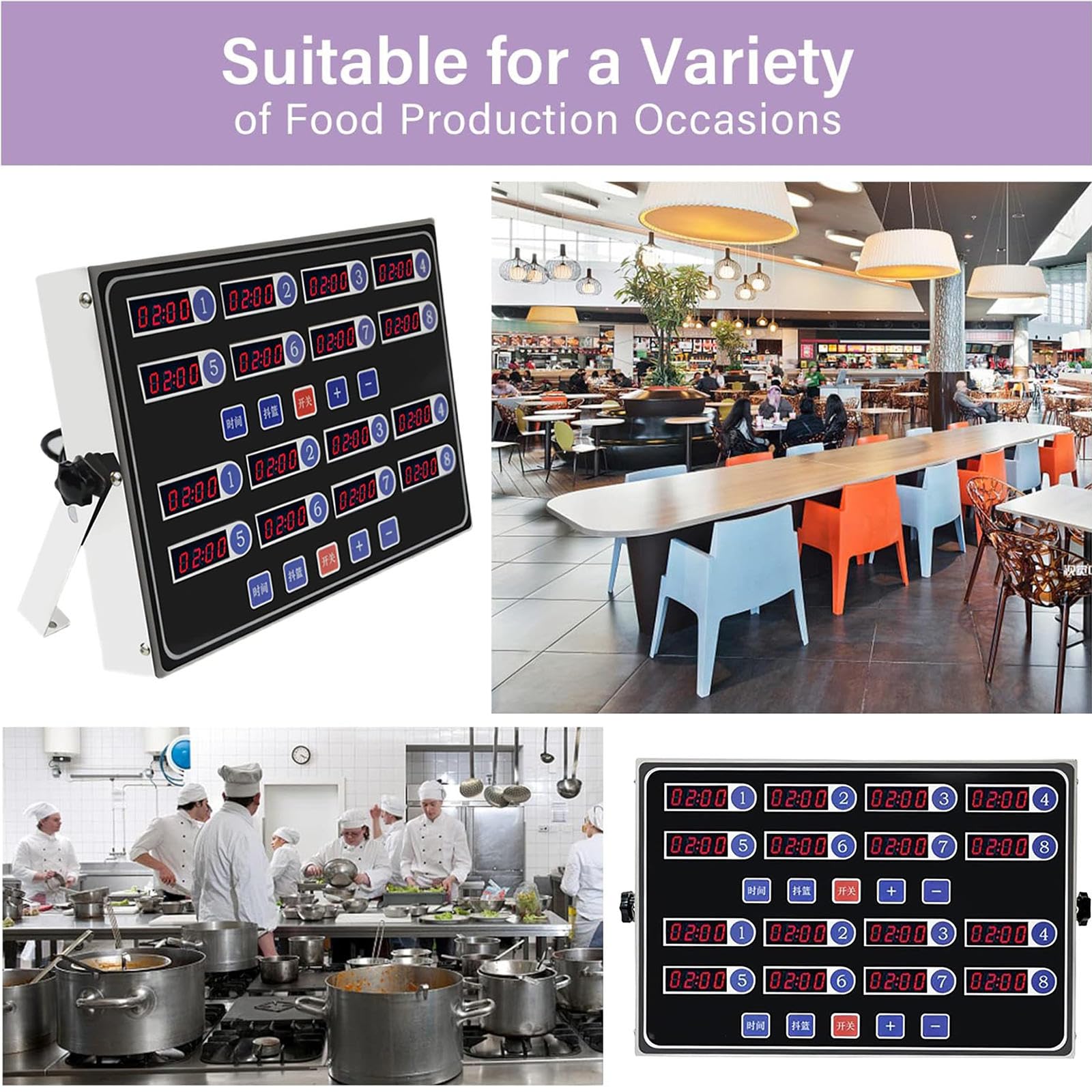 Timer di Cottura digitali a 16 canali Multipli, Timer da Cucina per ristoranti con Display a LED, temporizzazione Indipendente/Volume Regolabile per Camion/Cibo