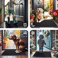 Vista 7 de Smiry Tapete para puerta delantera, entrada exterior, tapete de goma natural resistente, antideslizante, atrapa la suciedad y la humedad, fácil