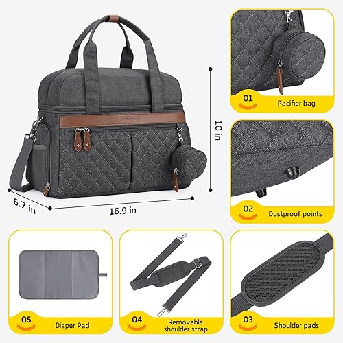 Miniatura 10 de Bolsa de extractor de leche, bolsa de pañales con 4 bolsillos más fríos, bolsa de trabajo de doble capa para madres que amamantan y se adapta a