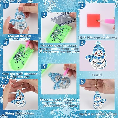 Miniatura 3 de 12 llaveros de pintura de diamante de muñeco de nieve, colgantes de arte de diamantes de doble cara de taladro completo de diamantes 5D, kits de