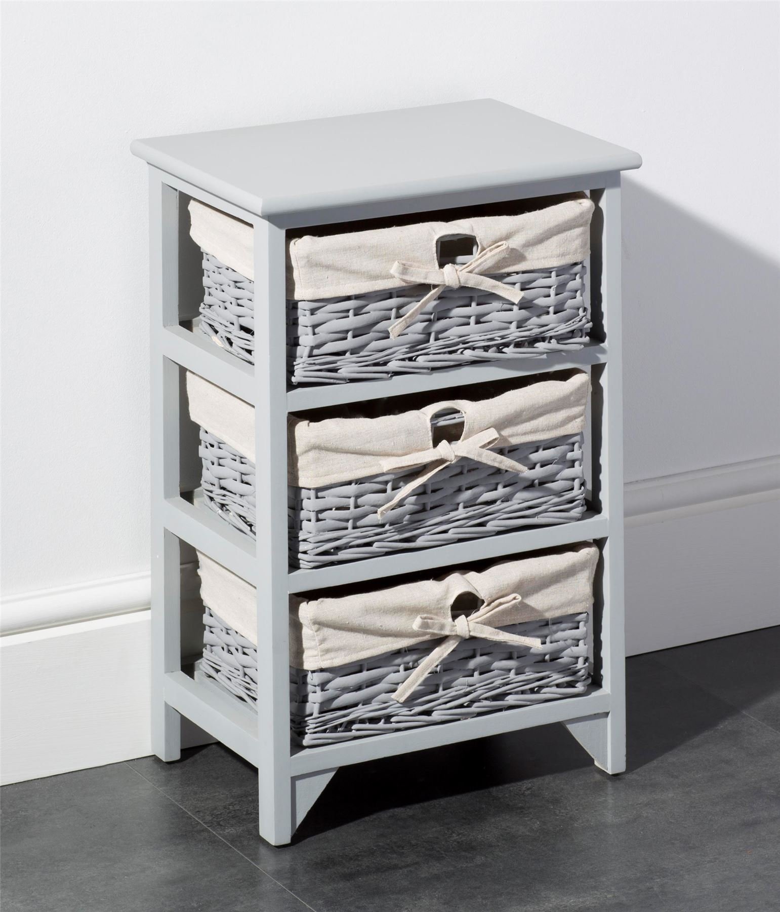 Buy Gr8 Home Wooden Grey 3 Tier Drawers Storage Rack Wicker Baskets Bedroom Furniture