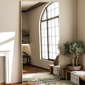 GLSLAND 71"x31" Full Length Mirror Extra Large Hanging or Leaning Rectangle Mirror Aluminum Alloy Thin Frame Bedroom Floor Dressing,Gold
