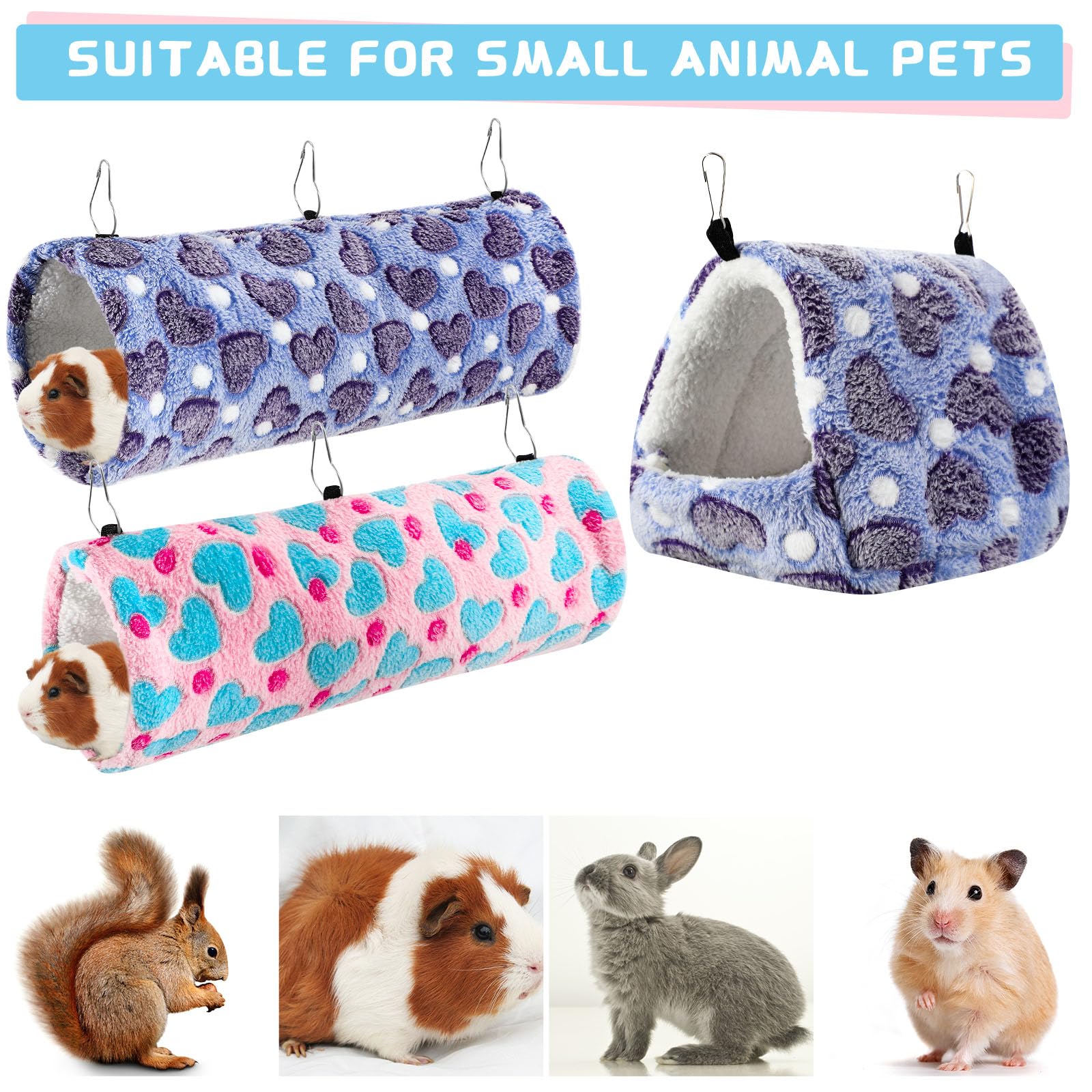 Abbylike Set di 9 amache calde per topi e piccoli animali, tunnel da appendere, giocattolo per porcellini d'India, furetti, criceti, gabbie, accessori per furetti, cincillà, amaca, dormienti,