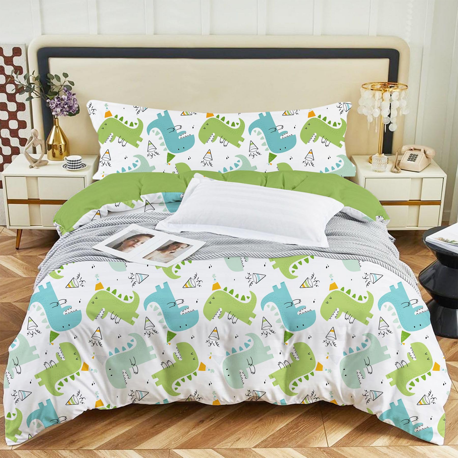 Juego de Funda Nórdica Infantil para Cama 105 cm de 3 Piezas - Funda Nórdica 160x220cm con 1 Fundas de Almohada y Bajera Ajustable,Patrón Unicornio de Poliéster Muy Suave y Transpirable