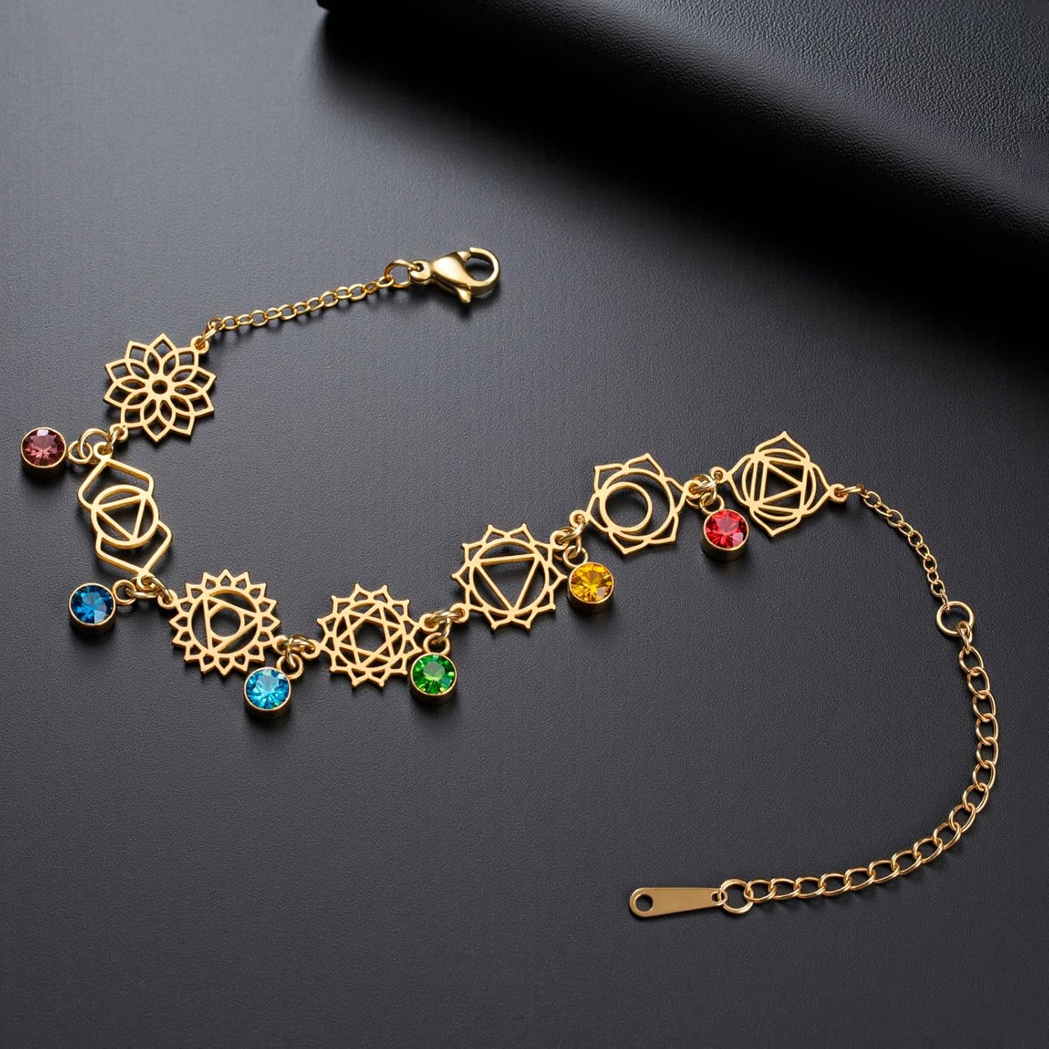 LIKGREAT 7 Chakra Adjustable Bracelet for Women Stainless Steel Spiritual Healing Symbol Bracelet Inspirational Yoga Jewellery for Meditation - Image 4