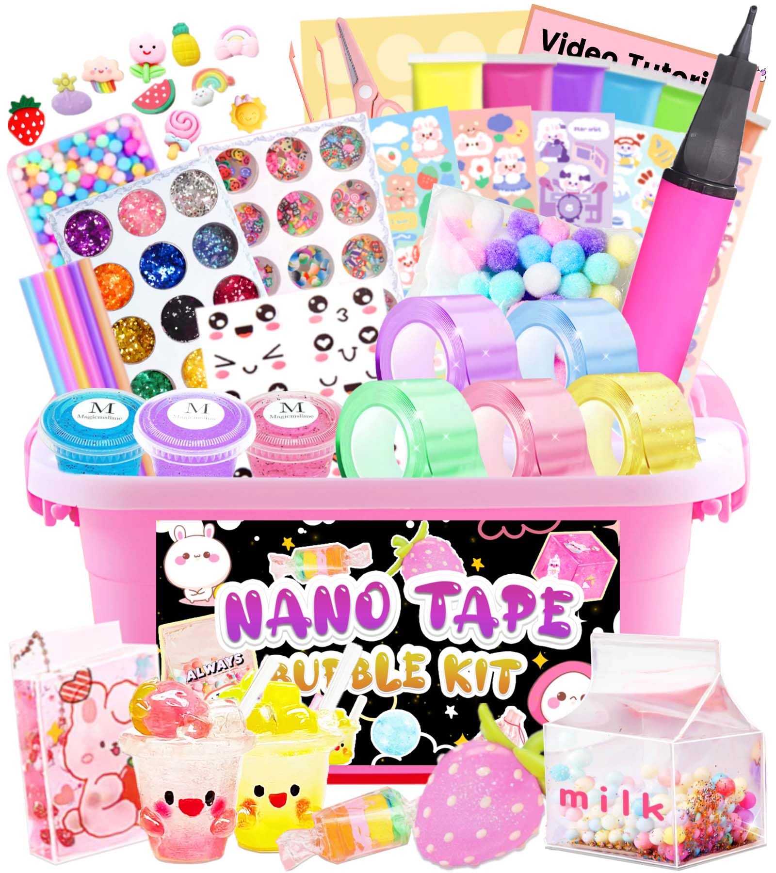 ZiZa Nano Tape Bubble Kit for Kids, Nano Tape Squishy Maker Making Kit, Step by Step Video Tutorials