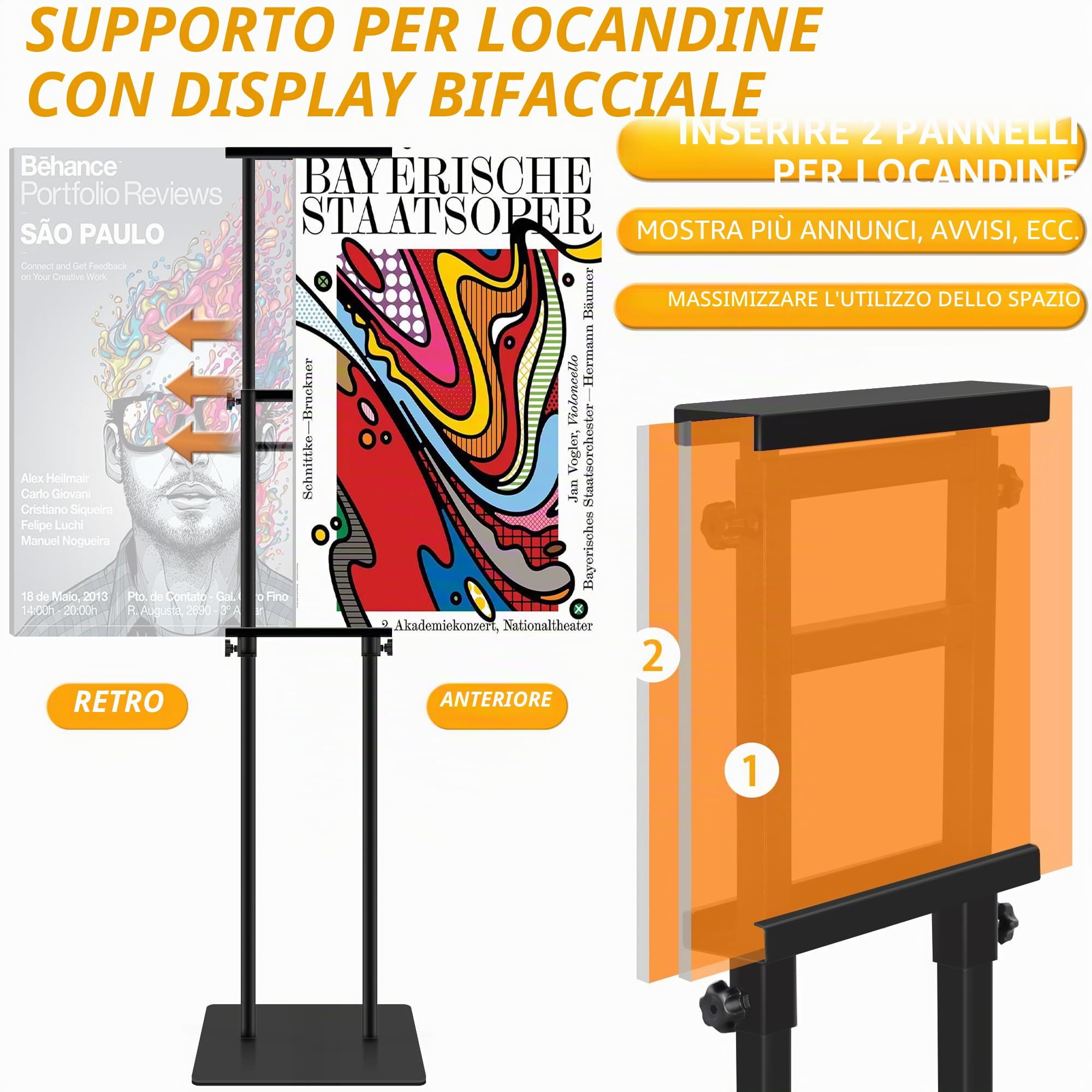 2 Pack Supporto per Poster KT Board Doppia Faccia, Supporto per Espositore Regolabile, Altezza del Supporto Pubblicitario in Metallo Fino a 78 Pollici (Nero)