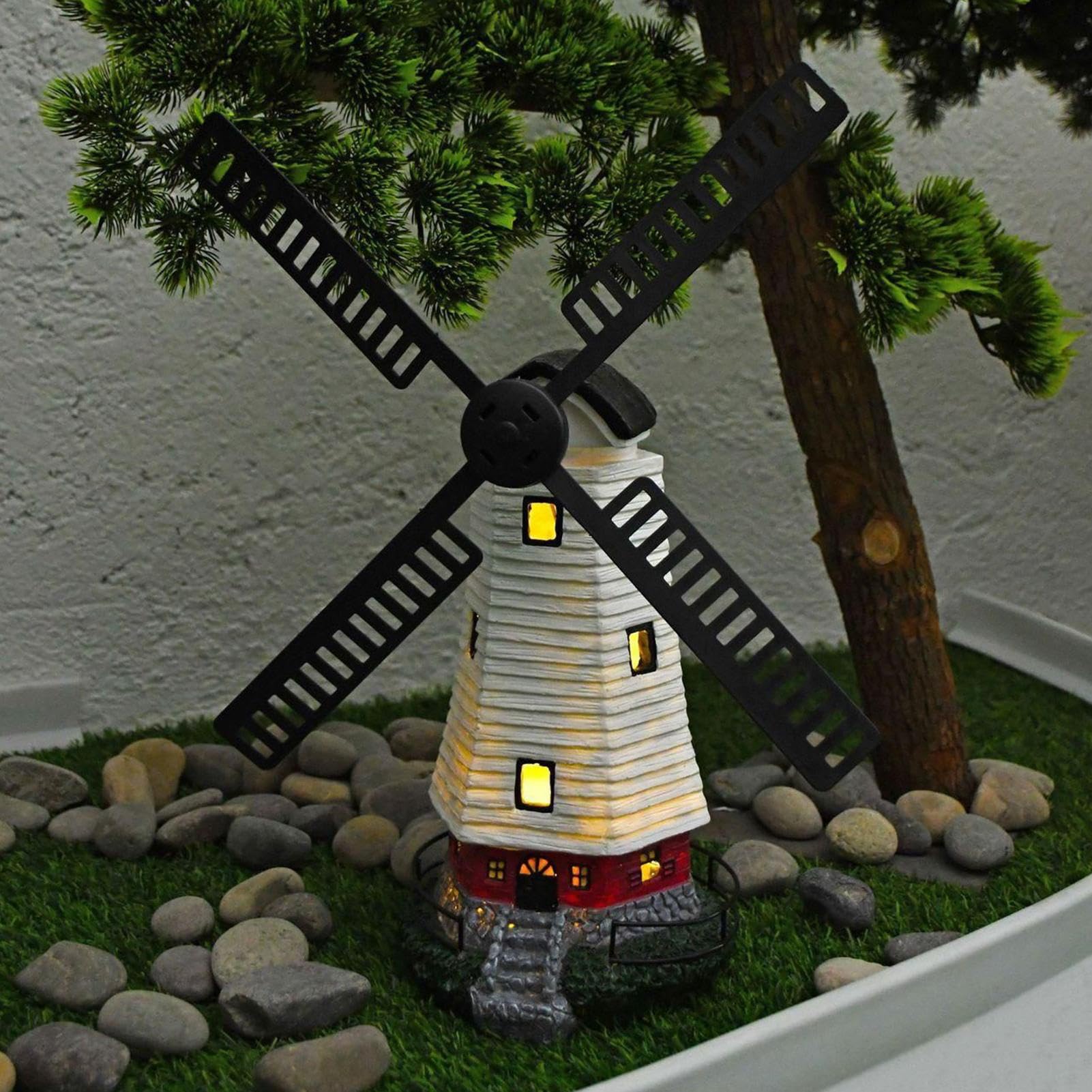 Casa De Luz Exterior Escultura Decorativa Solar LED Molino De Viento