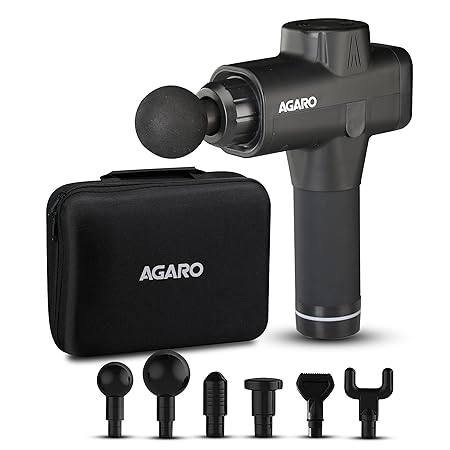 AGARO Supreme Gun Massager with Brushless Motor for Pain Relief, Remove Muscle Fatigue and Increase Blood Circulation, Black