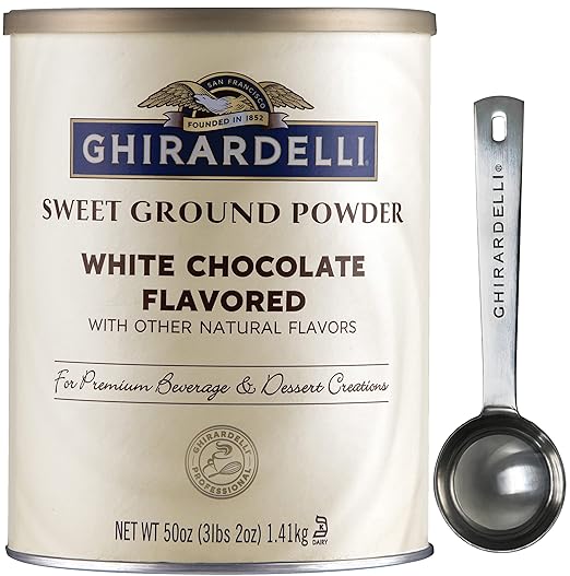 Ghirardelli Chocolate Company Sweet Ground White Chocolate Gourmet Flavored Powder 3.12 lb with Ghirardelli Stamped Barista Spoon