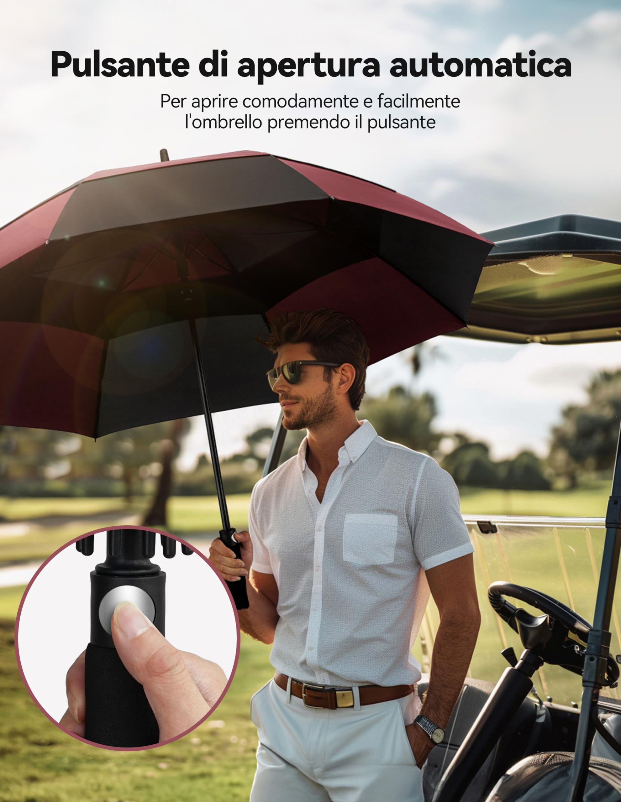 TECKNET Ombrello da Golf Grande da 68 Pollici,Ombrello Pioggia Grande,Antivento,a Doppia Calotta Ventilata,Con Apertura Automatica e Impugnatura in EVA.Perfetto per Sole e Pioggia All'Aperto.