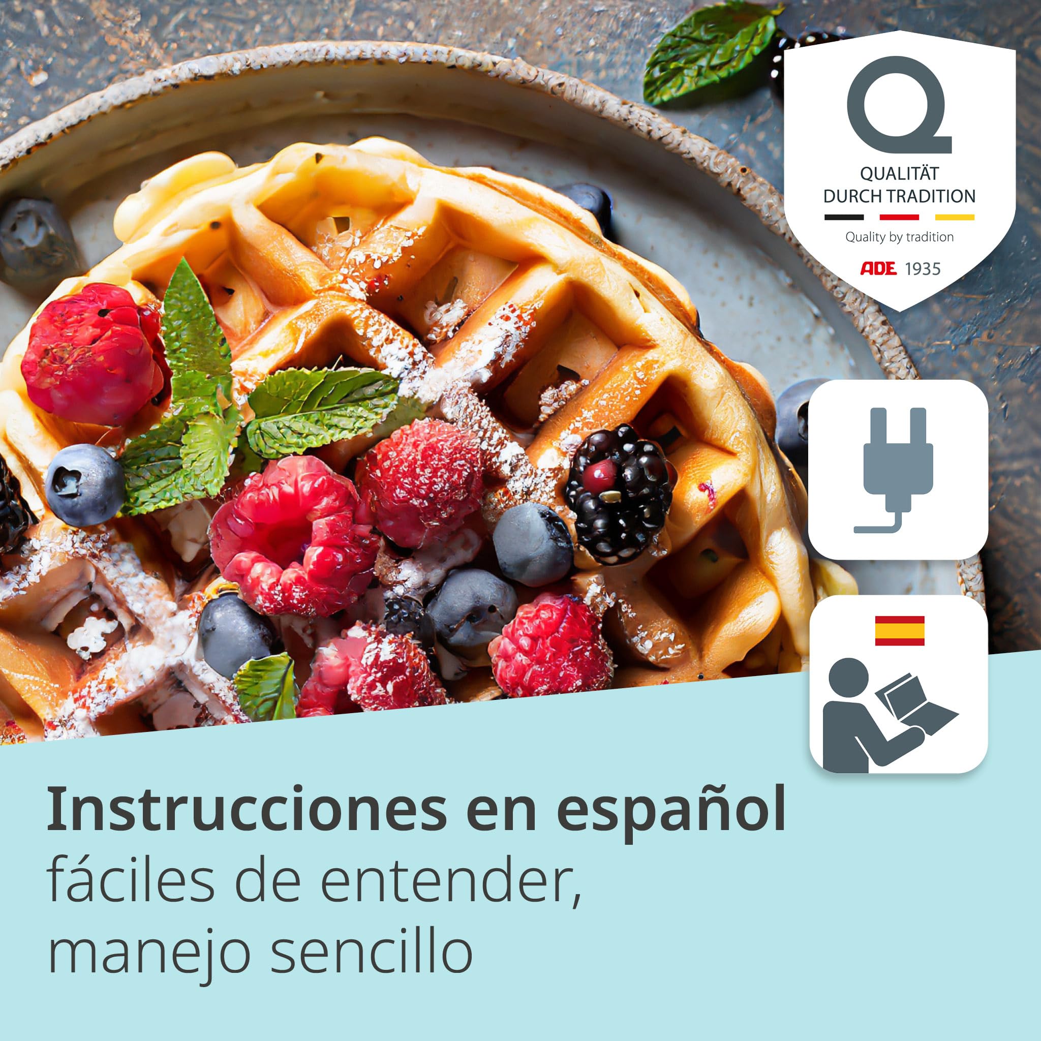 ADE Gofrera XL para 3 gofres redondos al mismo tiempo | 1.200 vatios | waffle maker con revestimiento antiadherente | perfecta para fiestas de cumpleaños infantiles