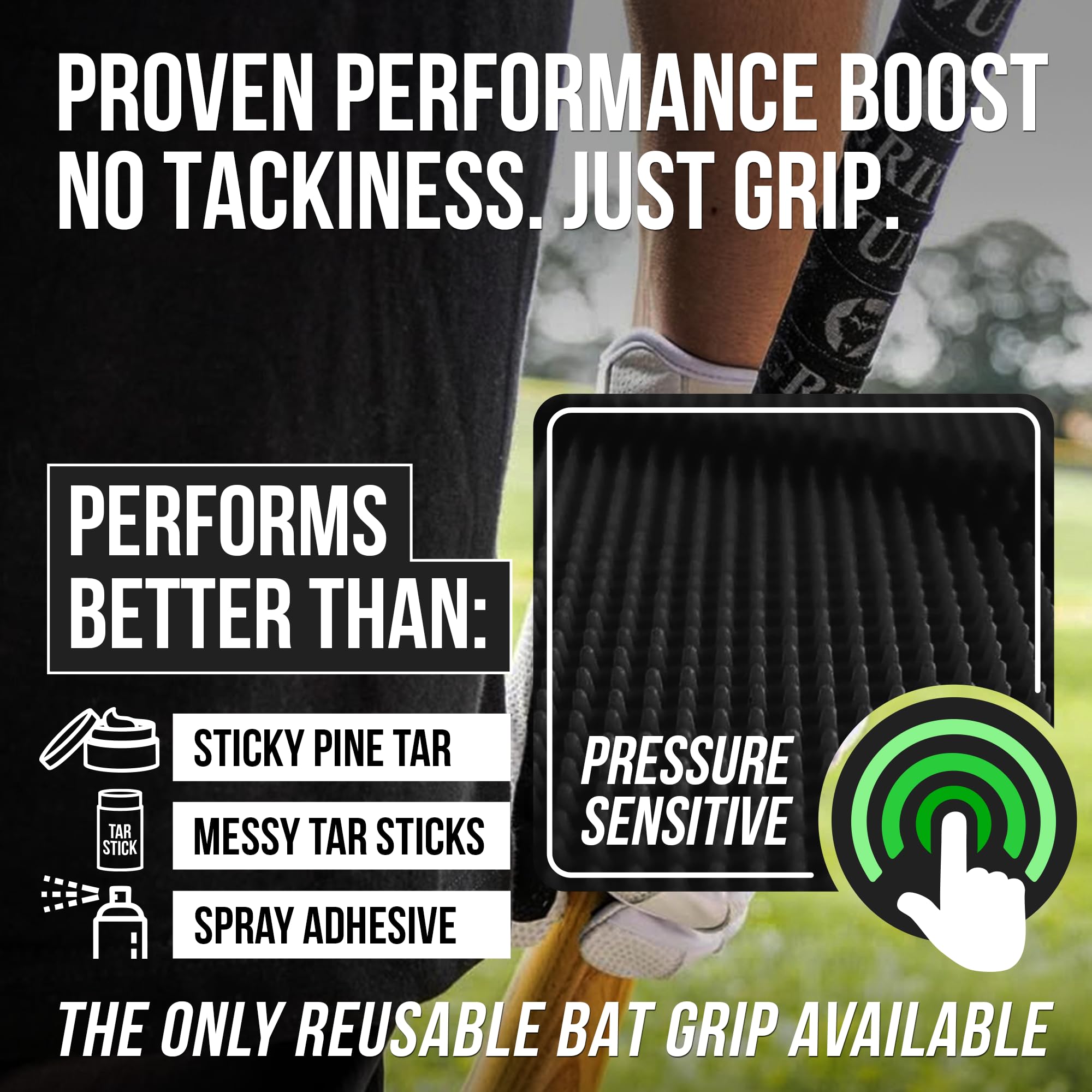 VukGripz Legacy Black Baseball Bat Grip Tape - Non-Sticky, Friction-Based, Moisture-Wicking Softball Bat Tape Grip, Non-Slip, Reusable, Boosts Speed & Control, Durable Grippy Wrap, Made in USA