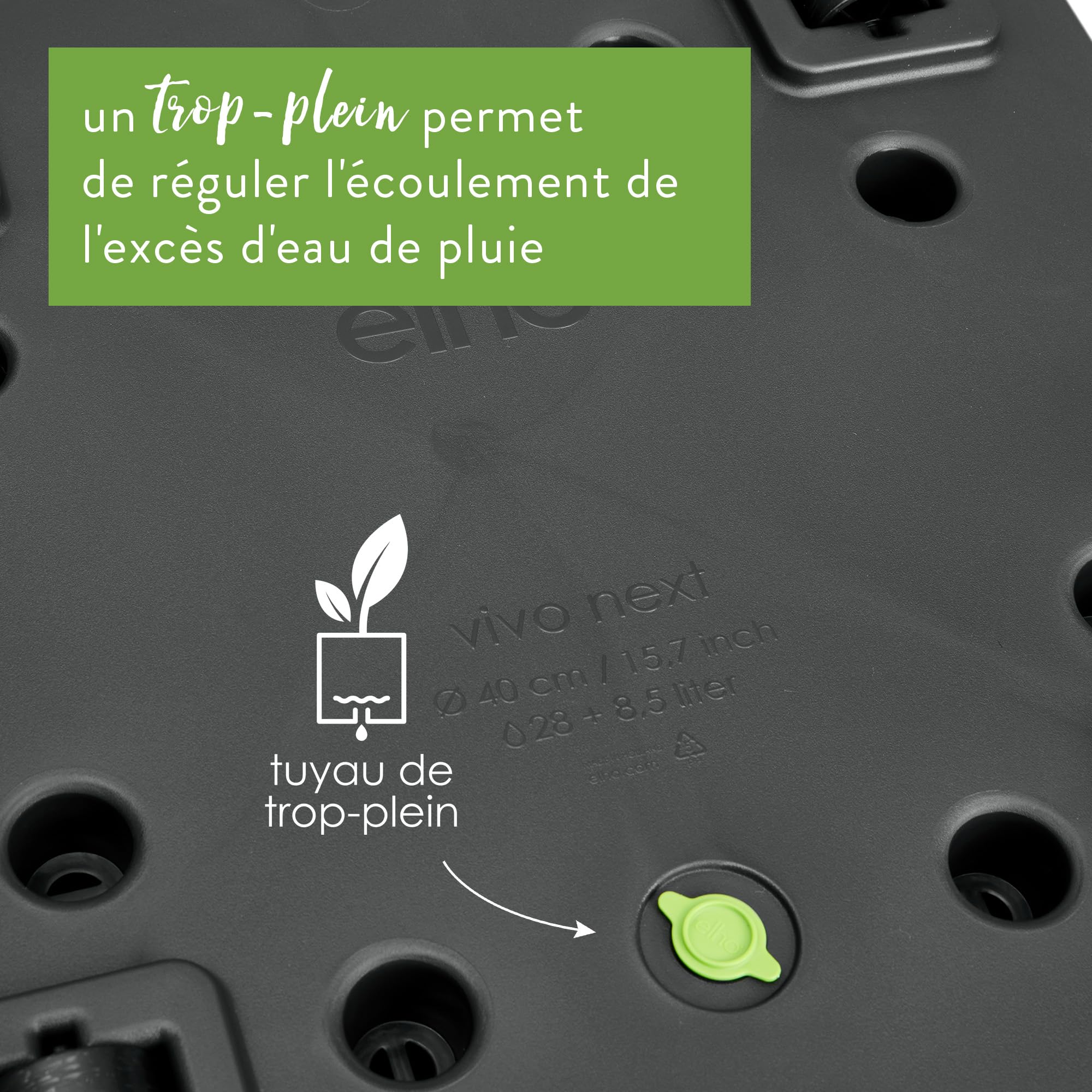 Elho Vivo Next Square 30cm Jardinière - Living Noir | L 29.5 x W 29.5 x H 29.5 cm | Convient pour une Utilisation Intérieure et Extérieure | Plastique 100% recyclé
