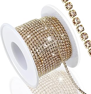 Dowarm 10 Yards 2MM Crystal Rhinestone Close Chain Trim for Sewing Crocs Shoes Clothes Cups, SS6 Claw Rhinestone Chain for Craft Jewelry Wedding Bouquet DIY Decoration, Light Colored Topaz