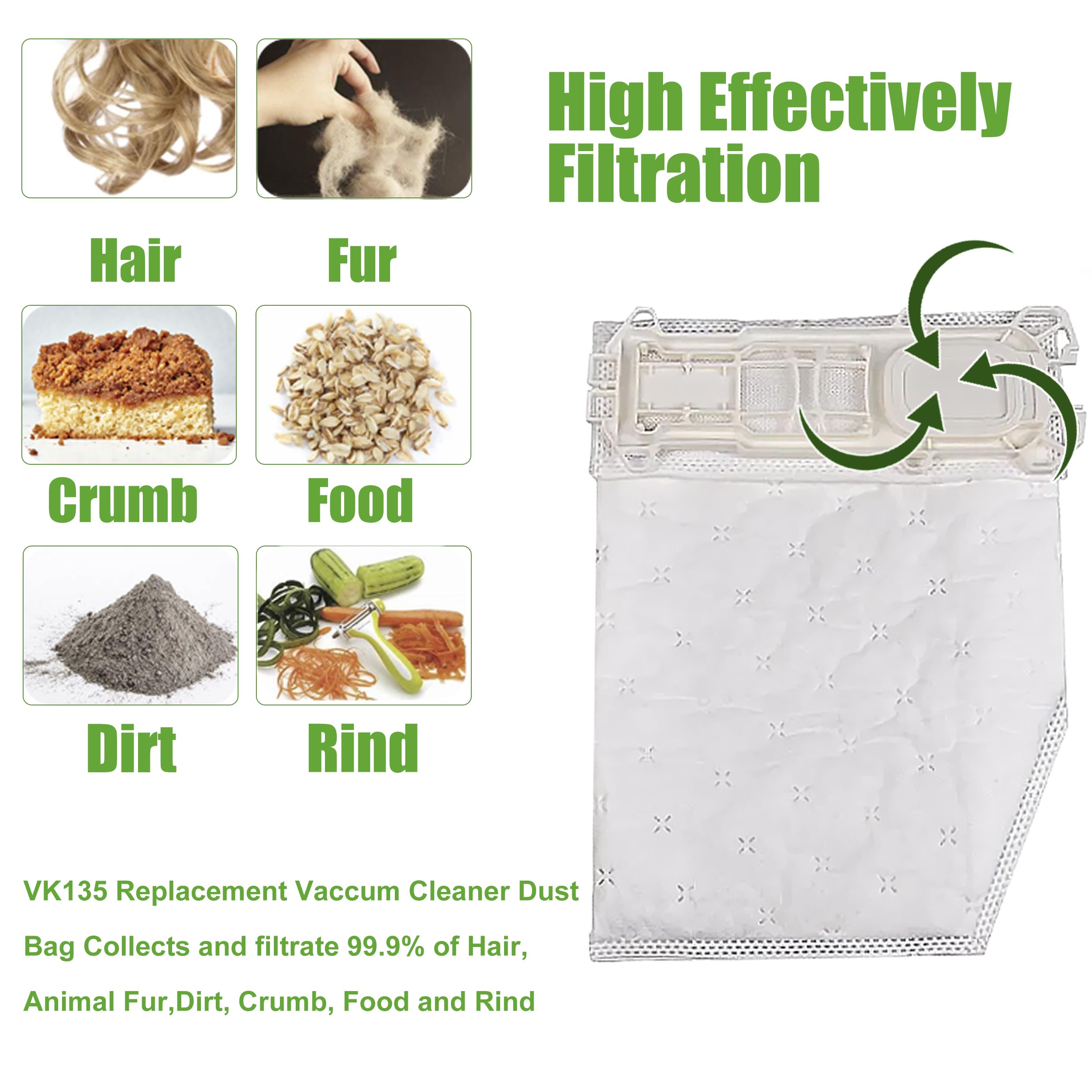 Kit 12 Sacchetti compatibile per Folletto VK135 VK136 FP 135 FP 136 | 12 Sacchetti Aspirapolvere Microfibra a 5 Strati con 2 Filtri HEPA, Filtri Motore e Spazzolino