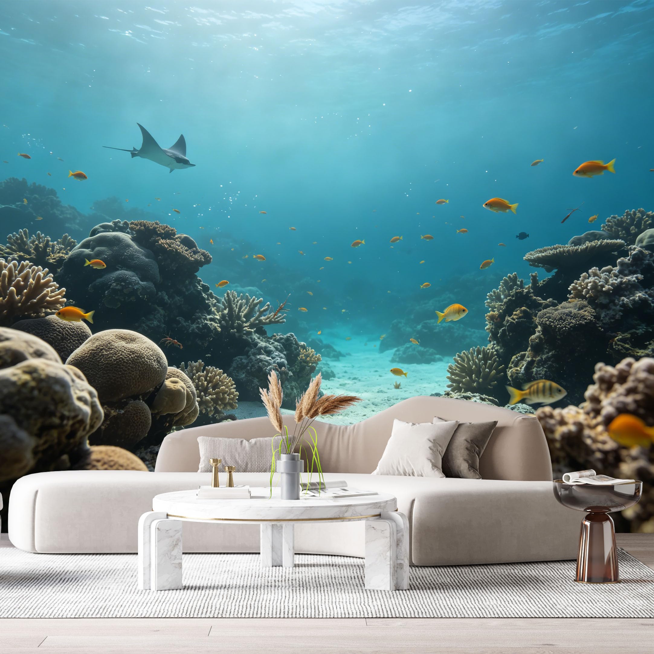Custom Size Wall Murals Ocean Marine Tropical Reef Stingray Coral 3D SelfAdhesiveWall Fabric Removable Wallpaper Wall Decor for Living Room Bedroom Bathroom