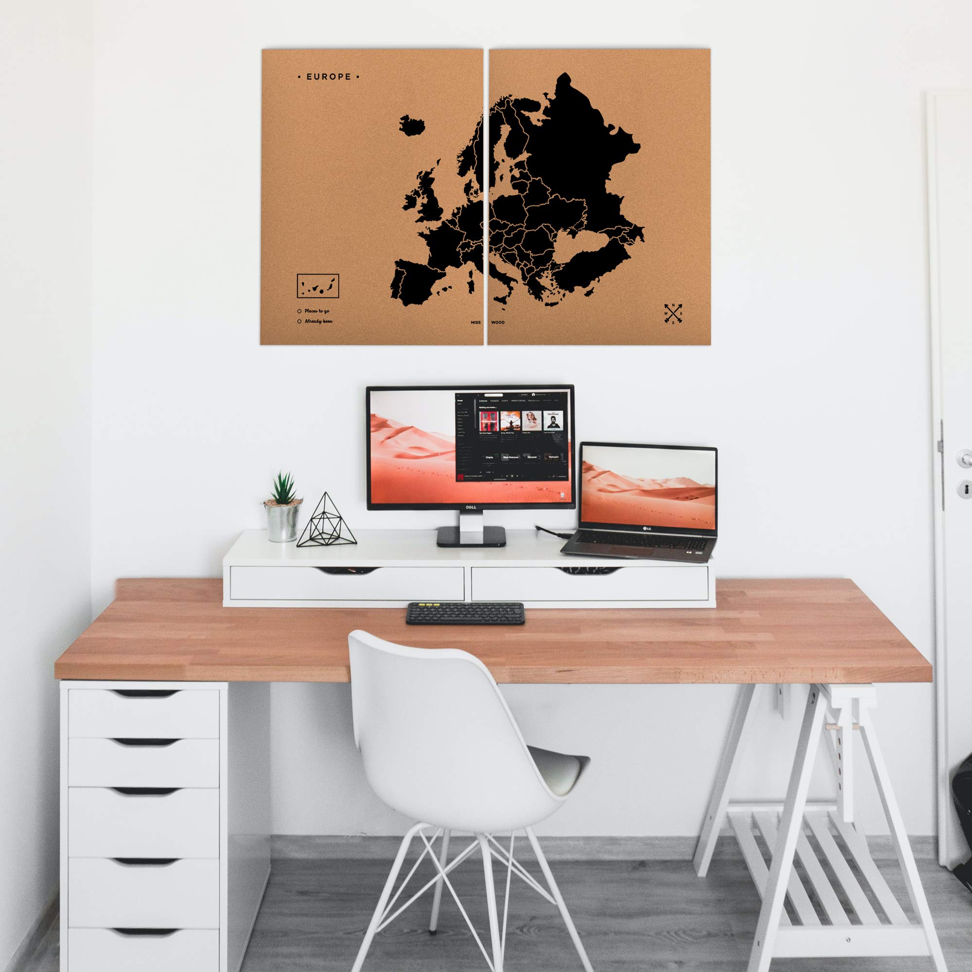 Miss Wood Woody Map XXL - Mapa del Mundo de Corcho con diseño Europa, Color Negro