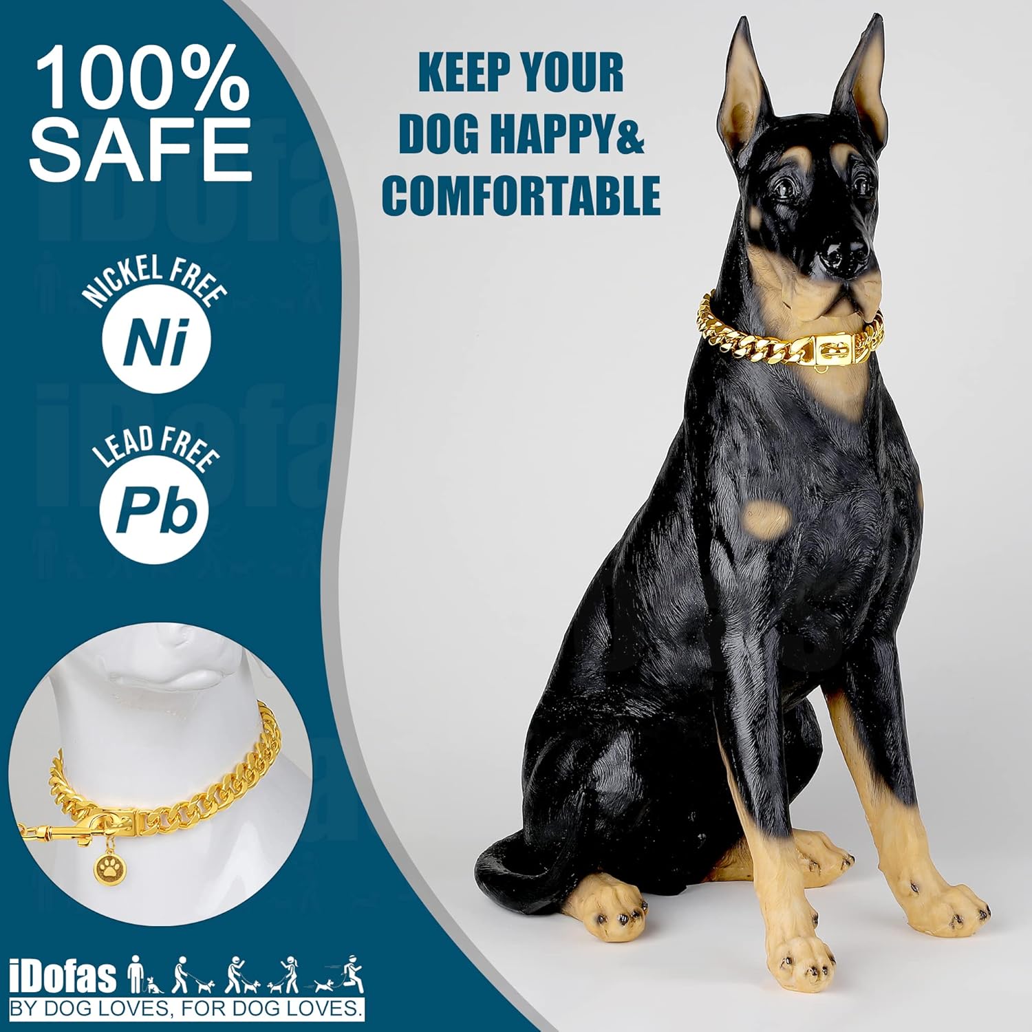 Gold Dog Collar 12mm Cuban Link Collar with Secure Snap Buckle 18K Metal Stainless Steel Dog Chain Collars for Dogs for Puppy Small Medium Large Dogs Includes Dog tag & Bell.(16")