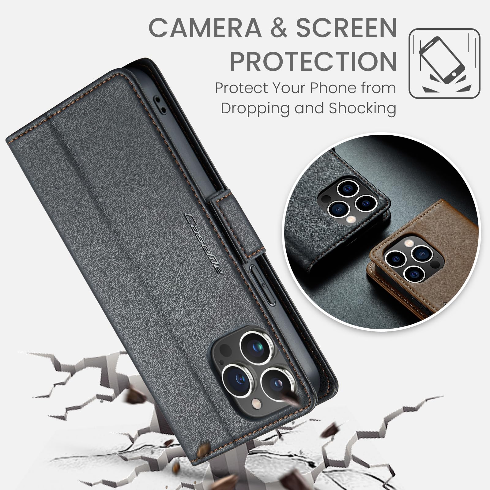 for iPhone 15 Pro Case 6.1 Inch, Premium PU Leather Wallet Case Flip Cover with [RFID Blocking][Card Holder][Stand Function] Shockproof Protective for iPhone 15 Pro, Black — view 6