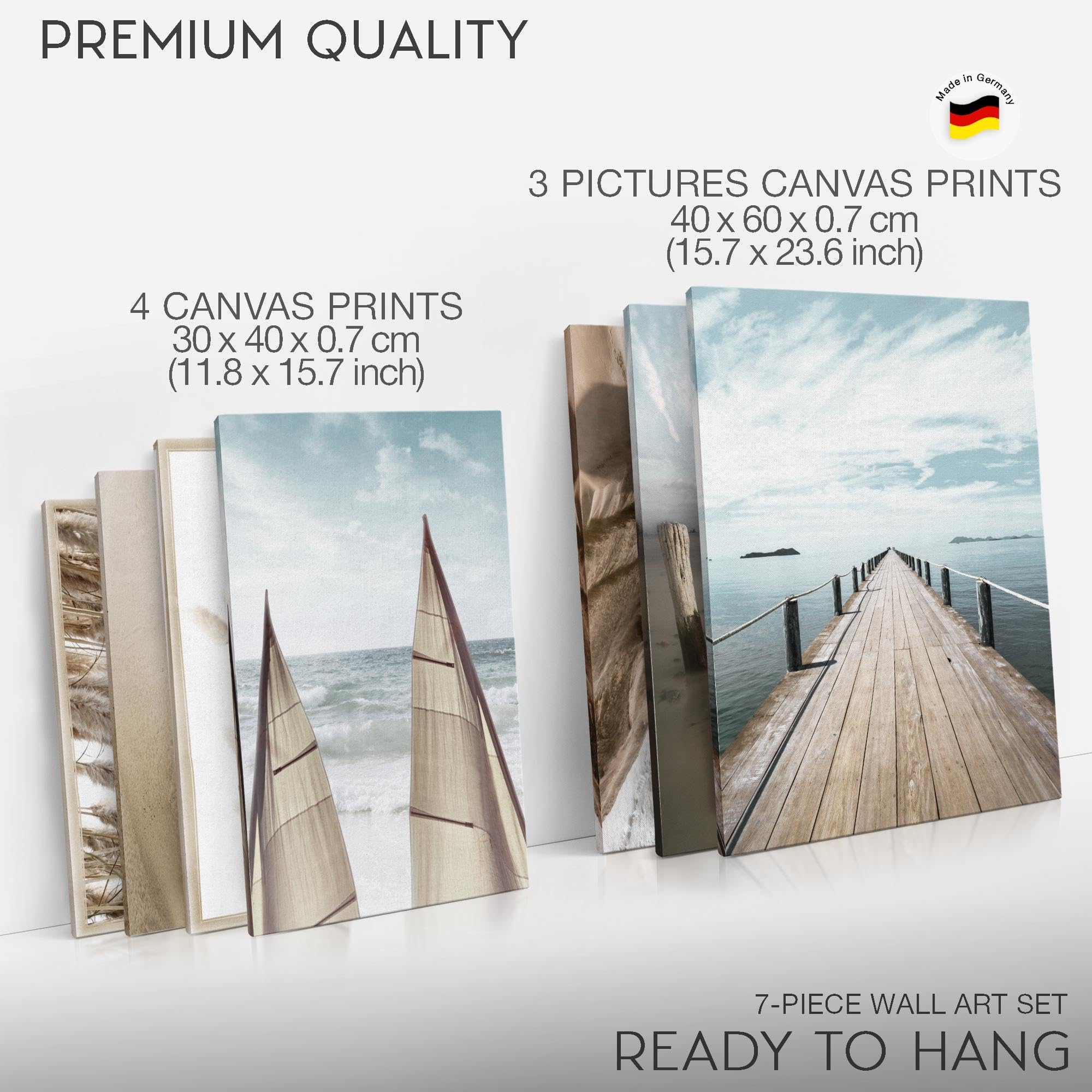 Quadro Spiaggia Faro Senza Cornice – Stampa Moderna In Beige E Blu Per Soggiorno E Camera, Fatta In Germania