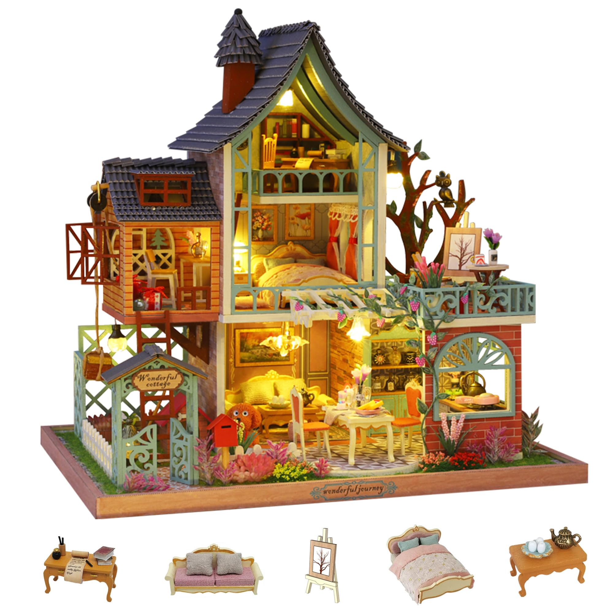 Flever Dollhouse Miniature DIY House Kit Creative Room with Furniture for Romantic Artwork Gift (Secret Jungle)