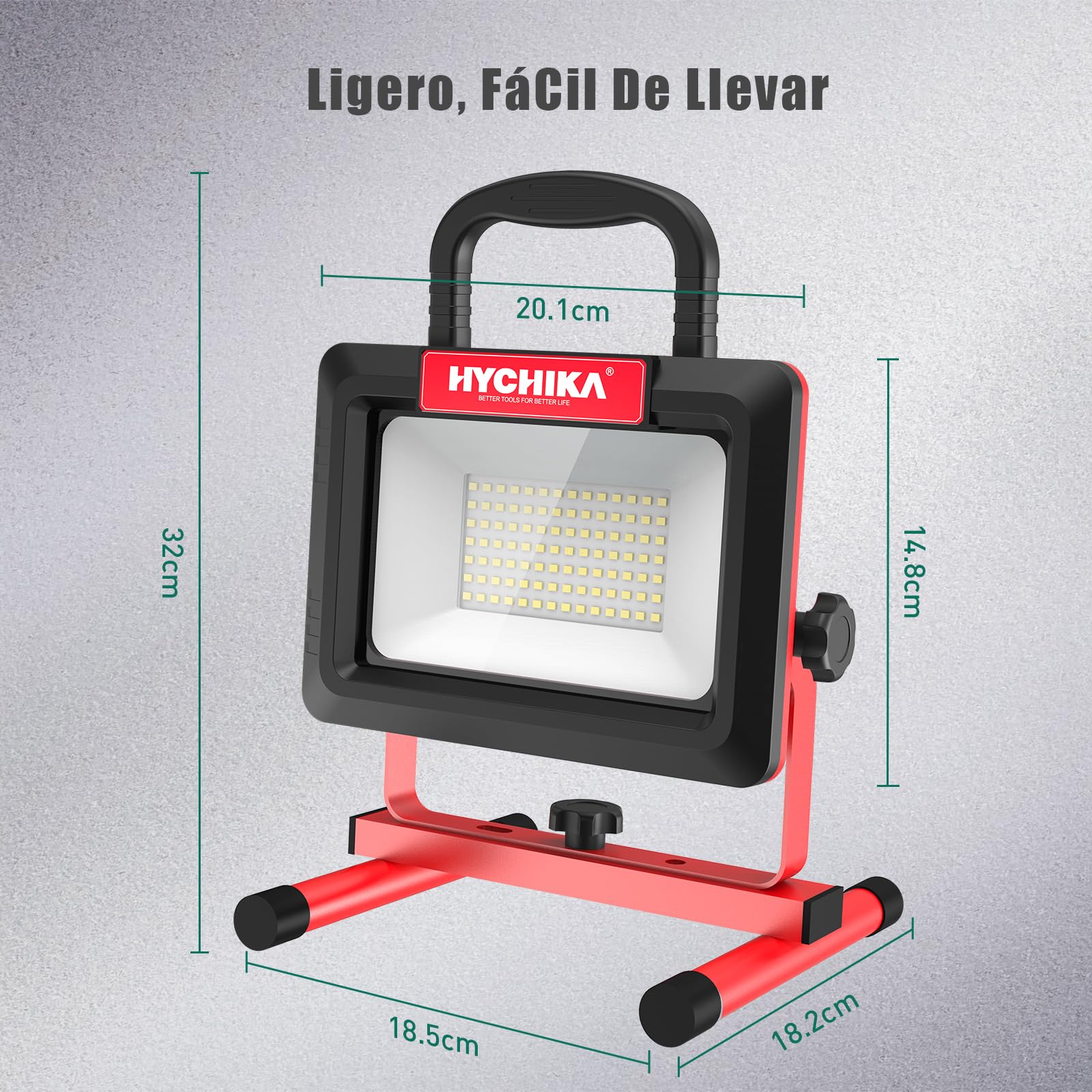 HYCHIKA Faretto LED da Cantiere 100W, Faro LED Portatile 12000LM 6500K 2 Luminosità Regolabile, IP65 Impermeabile Cavo 2M, Rotazione 360°con Staffa Pieghevole, Faretto Lavoro per Esterno, Interno