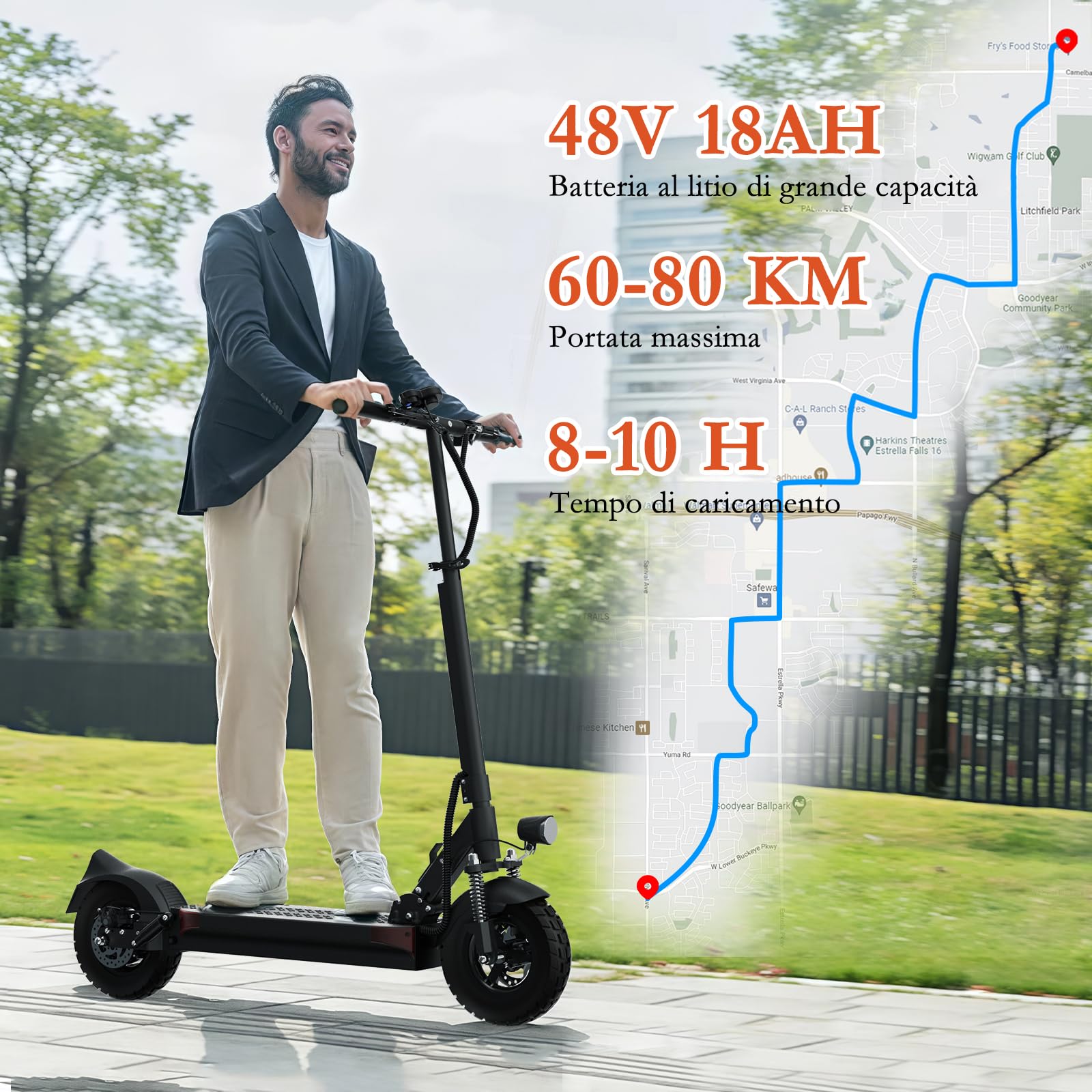 Monopattino Elettrico, autonomia 60-90 km, 48/60V 13/18Ah, portata 150 kg, doppio ammortizzatore, freni a disco anteriori e posteriori, monopattino elettrico pieghevole per adulti
